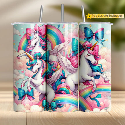 Buy unicorn tumbler png pastel bow wrap – sublimation design with rainbows and clouds for kids crafts
