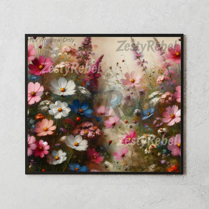Watercolor-style 20oz wrap design featuring pink, blue, and white wildflowers