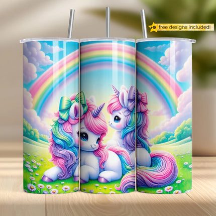 Buy unicorn tumbler png – cute pastel sublimation wrap with rainbow and flower meadow