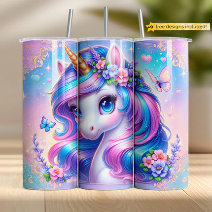 Buy unicorn tumbler png with pastel floral crown – fantasy sublimation digital wrap