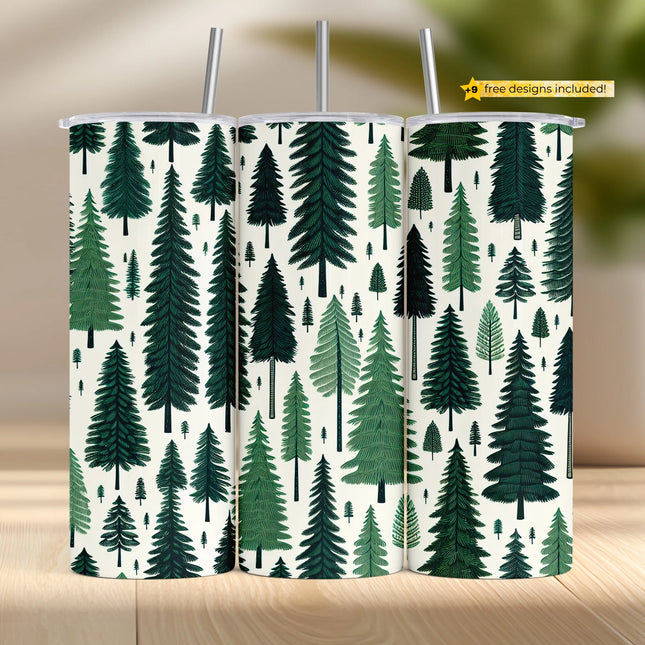 Buy pine tree pattern tumbler png for sublimation – evergreen forest wrap digital download
