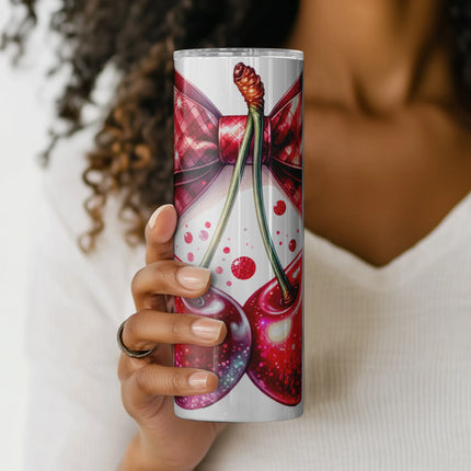 High-resolution cherry design with pink bow – perfect for craft gifts and POD tumblers.