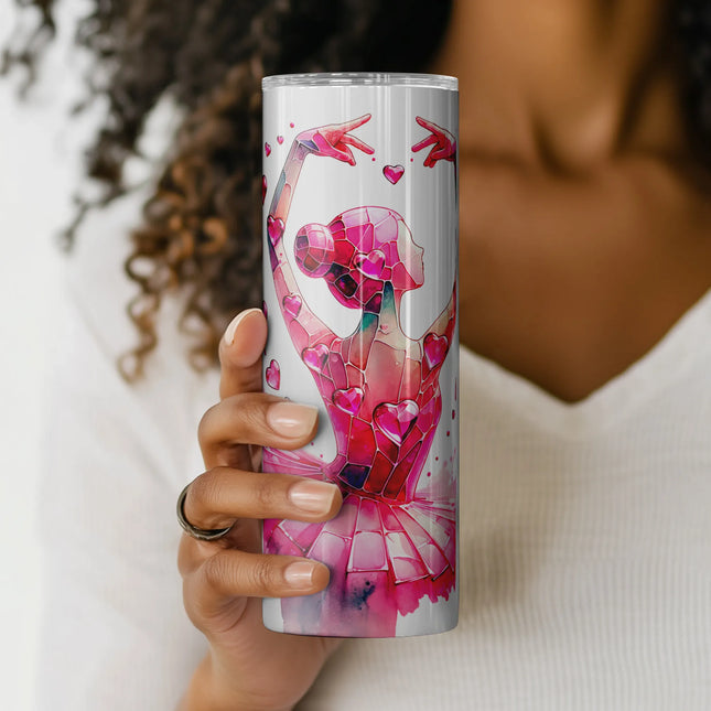 Romantic heart-themed ballerina design made for skinny tumblers and DIY projects.