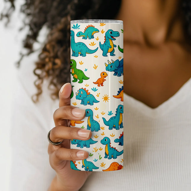 playful dinosaur tumbler wrap sublimation file for kids, bright cartoon design perfect for DIY gifts