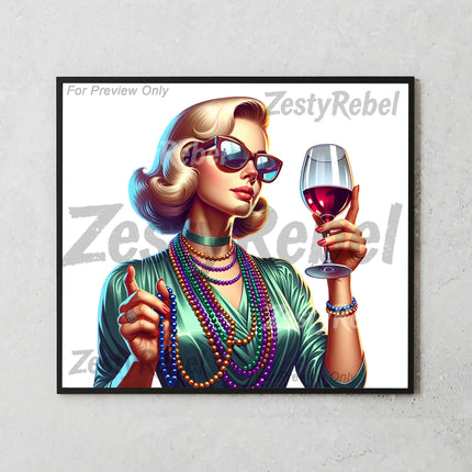 Classy tumbler design with 1950s style woman, sunglasses, wine, and bold political vibe.