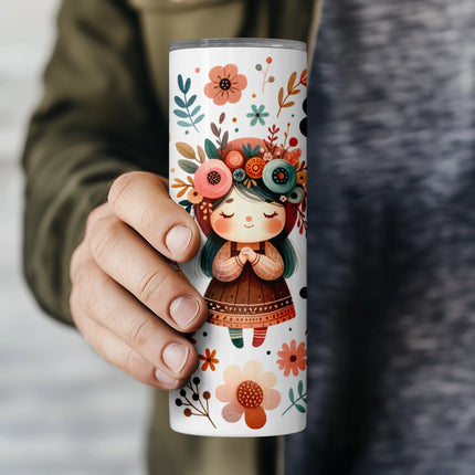 Digital PNG featuring floral boho girl art for 20oz tumblers, great for POD and handmade shops.