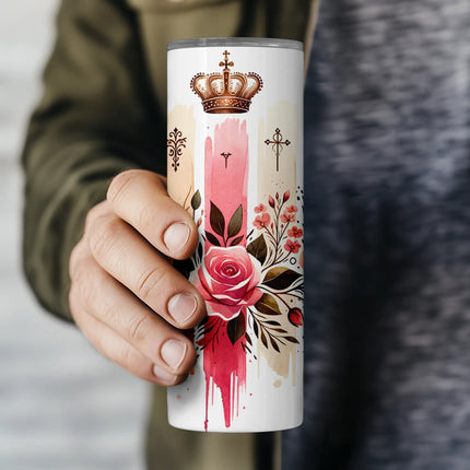 High-res PNG featuring floral watercolor strokes, delicate roses, and religious cross motifs.