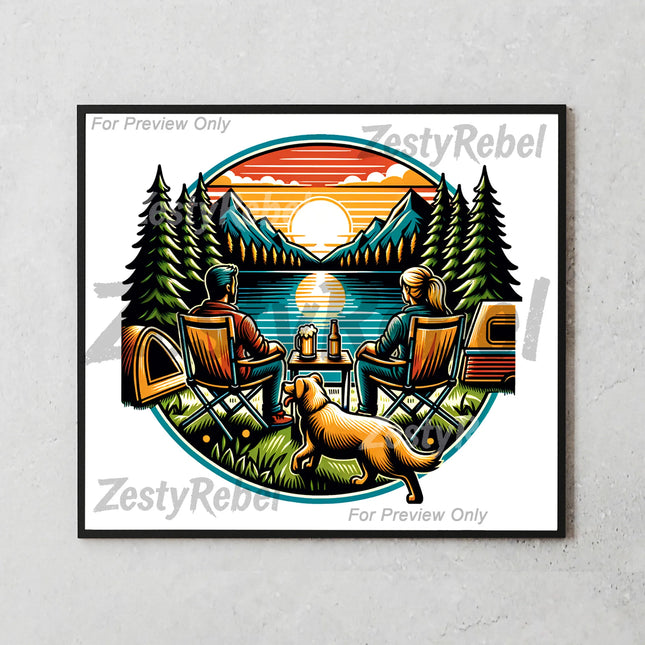 Best tumbler png for print on demand or lake view wall art – camping sunset sublimation design