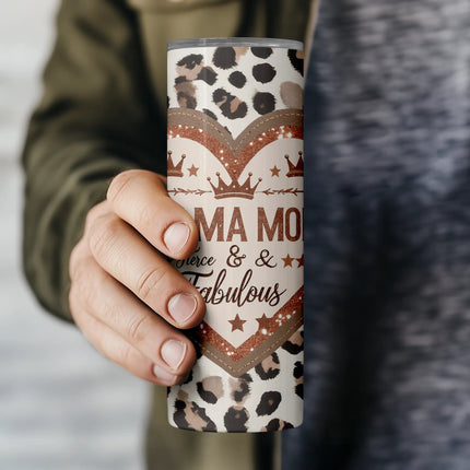 20oz tumbler sublimation wrap for moms with bold text and animal print design.