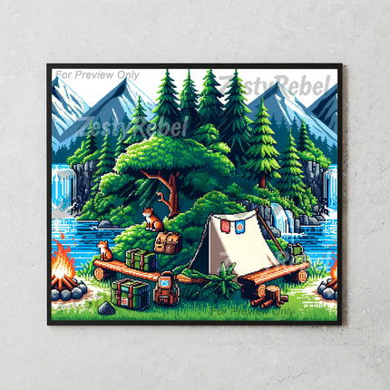 Best tumbler png for print on demand or wall art – 8-bit forest camping sublimation design