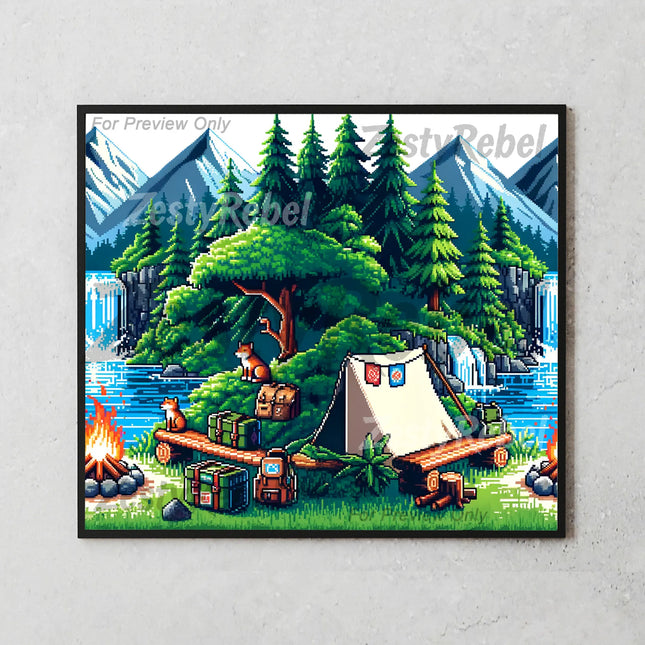 Best tumbler png for print on demand or wall art – 8-bit forest camping sublimation design