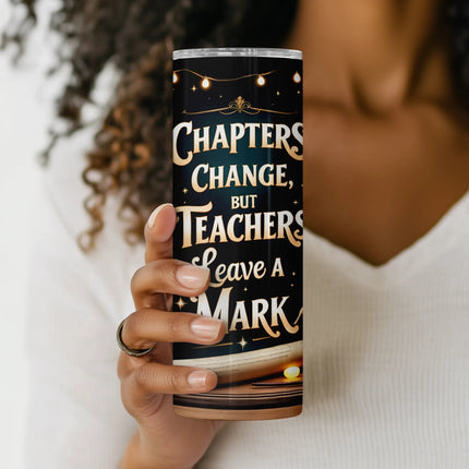 Inspirational tumbler wrap PNG with educational theme, perfect for POD or teacher gifts.