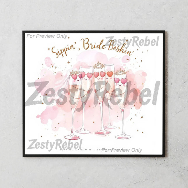 Best tumbler png for print on demand and wall art – bride party wrap with blushing flutes and crowns