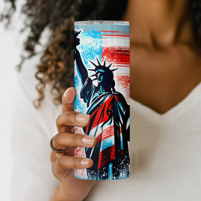 20oz skinny tumbler wrap PNG with bold Americana aesthetic for crafters and POD shops.