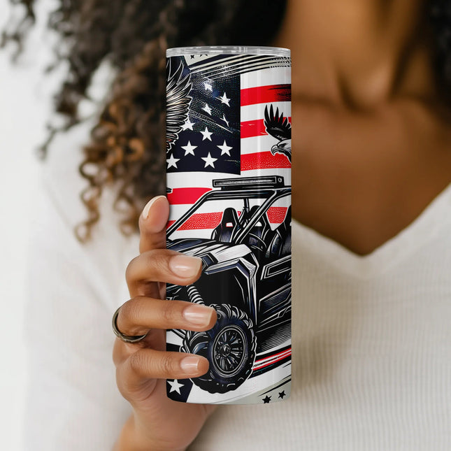 Bold tumbler design for POD and DIY crafters with patriotic eagles and off-road vibes.