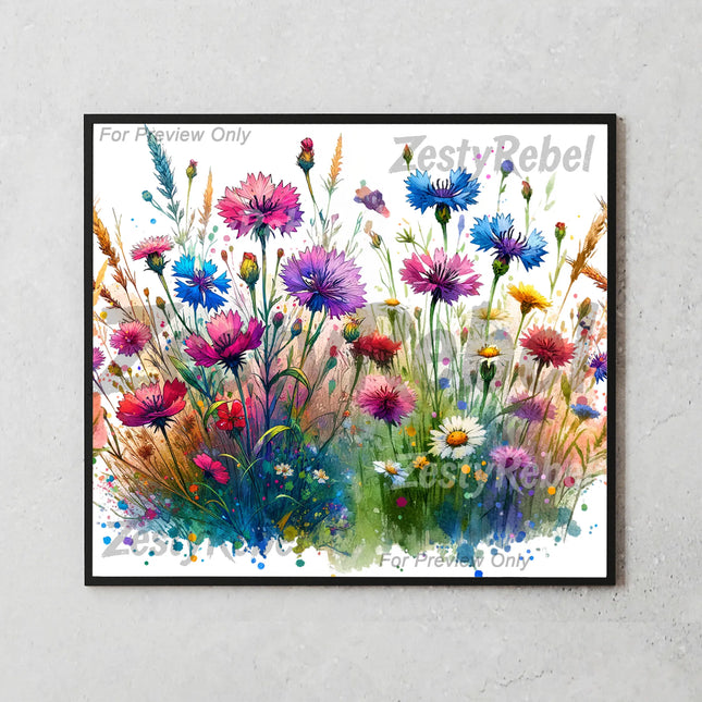 Best watercolor tumbler png for print on demand – wildflowers clipart wall art download