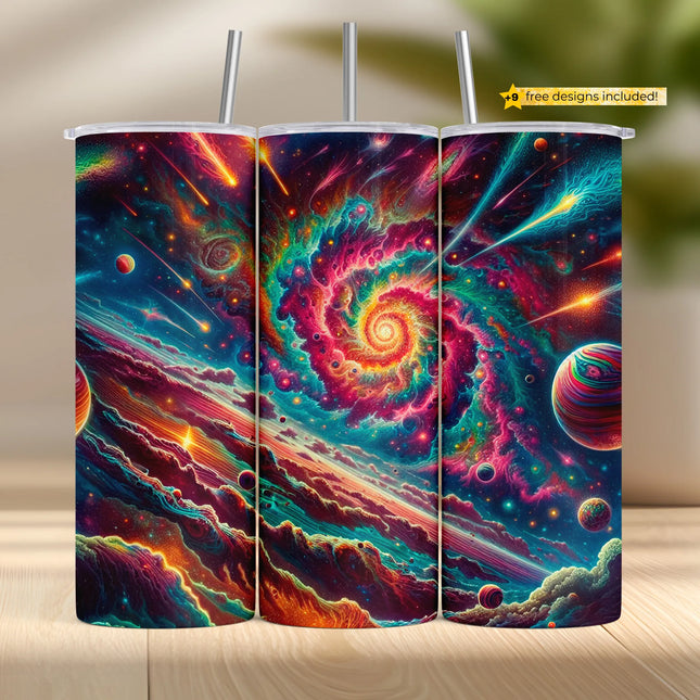 Buy psychedelic galaxy tumbler png for sublimation – spiral swirl cosmic wrap digital art