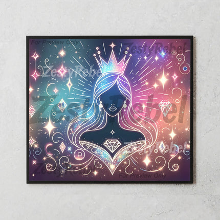 Best tumbler png for wall art and print on demand – celestial queen with crown and empowering starlight