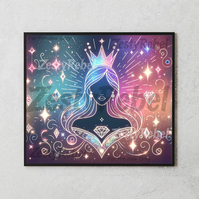 Best tumbler png for wall art and print on demand – celestial queen with crown and empowering starlight