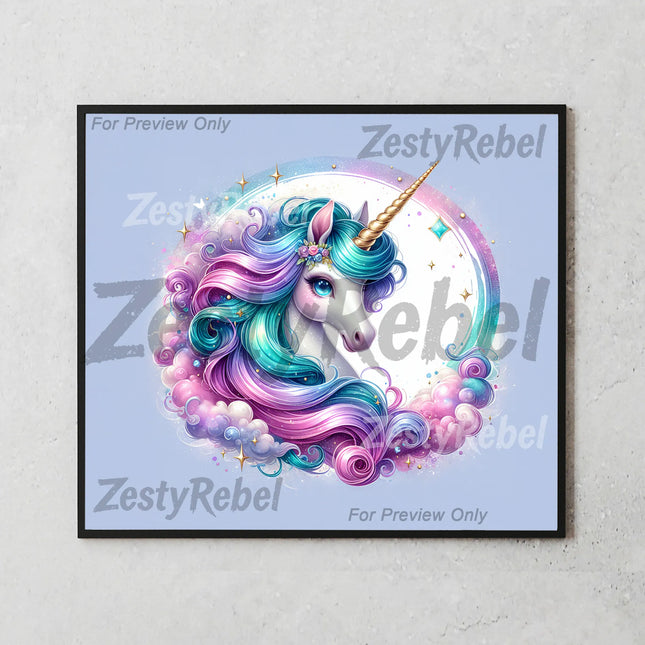 Dreamy unicorn and pastel galaxy swirl design for skinny tumbler digital crafting and gifting.