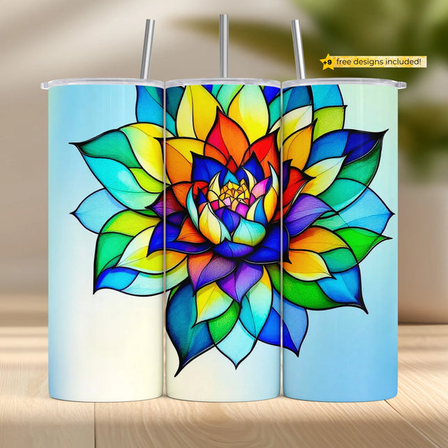 Buy rainbow tumbler png – stained glass mandala wrap for sublimation and DIY drinkware