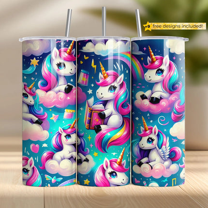 Buy unicorn tumbler png – kawaii rainbow cloud sublimation wrap for cute fantasy crafts