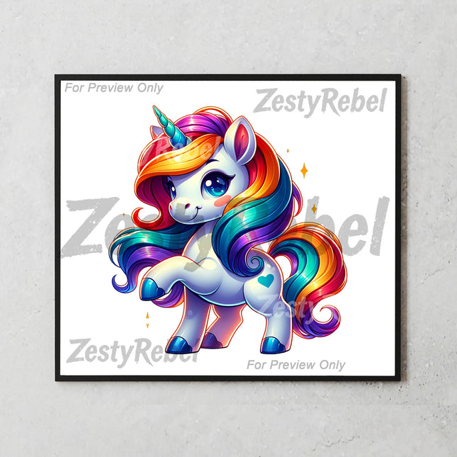 Cute fantasy unicorn posing with sparkles, designed for 20oz DIY skinny tumblers.