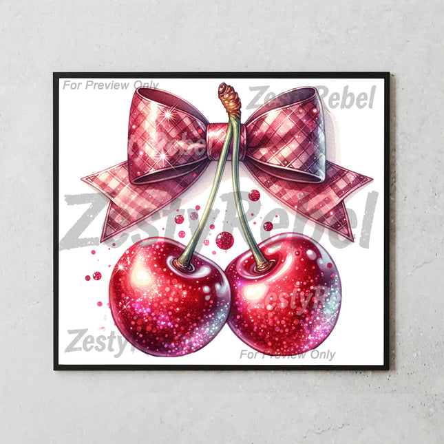 Glitter cherry duo with ribbon – retro sublimation design for 20oz tumbler wraps.