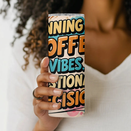 PNG tumbler wrap featuring playful coffee illustration and vibrant retro colors
