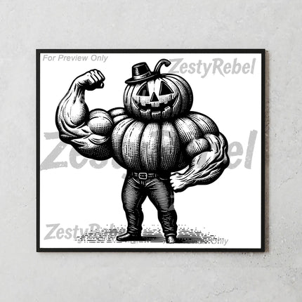 retro horror pumpkin bodybuilder tumbler wrap PNG, perfect for Halloween crafting and DIY gifts