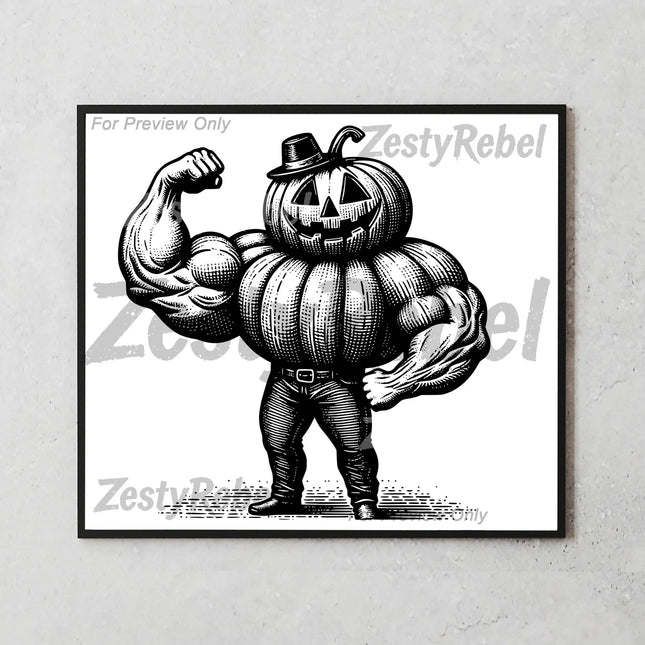 retro horror pumpkin bodybuilder tumbler wrap PNG, perfect for Halloween crafting and DIY gifts