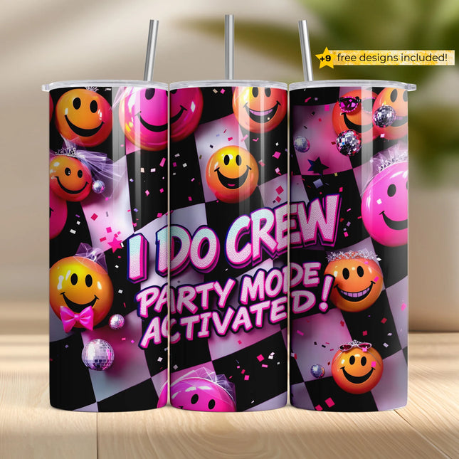 Buy tumbler png for sublimation – retro I Do Crew wrap with smileys, glitter, and bridal party style