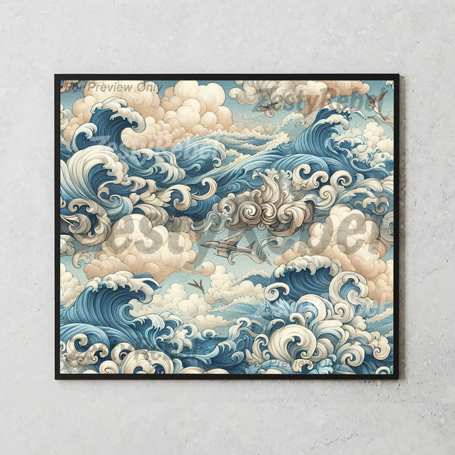 Mockup of 20oz skinny tumbler with retro ocean wave design for sublimation printing and tumbler crafting.