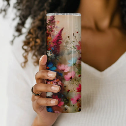 Delicate sublimation wrap for tumblers with wild meadow blooms