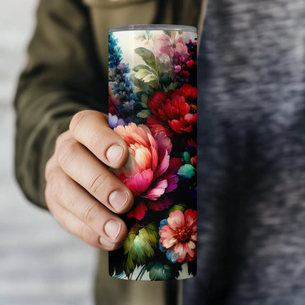 High-resolution botanical wrap with blooming peonies and wildflowers