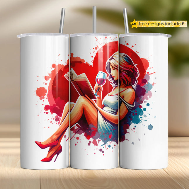 Buy romantic tumbler png wine book love – watercolor sublimation wrap for confident women