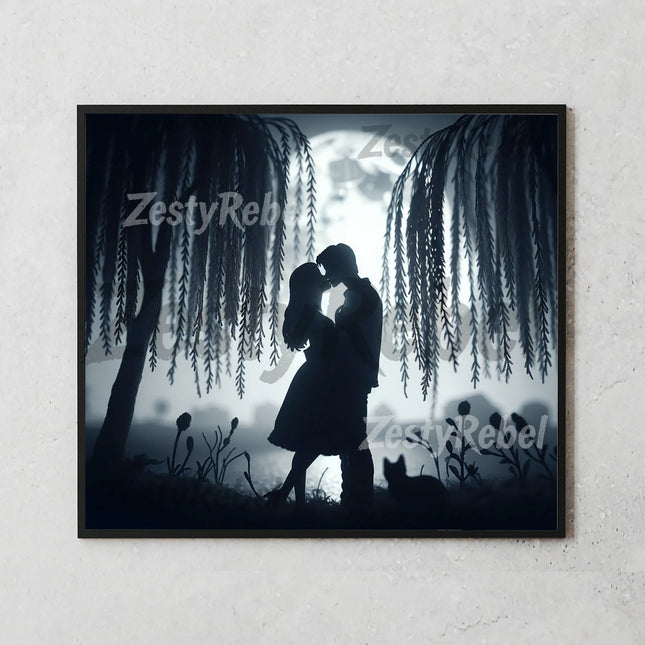 Best tumbler png for wall art and print on demand – moonlight lovers sublimation design with trees and floral accents