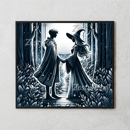 Best tumbler png for wall art and print on demand – magical moonlit couple design with gothic charm