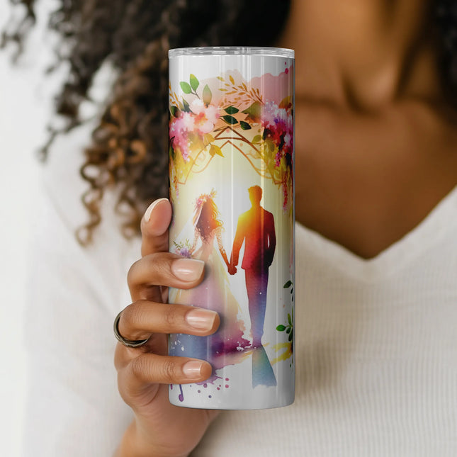 Digital wedding wrap for sublimation featuring floral canopy, watercolor details, and a golden romantic theme.