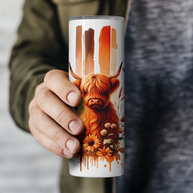 rustic Highland cow and sunflower watercolor tumbler wrap, sublimation digital download for DIY gifts