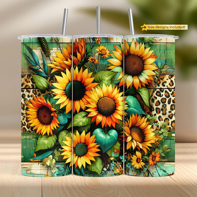 Buy tumbler png rustic sunflower design – perfect for country crafts and drinkware sublimation