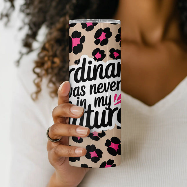 Close-up of the quote and hot pink-black leopard pattern from sassy tumbler wrap design.