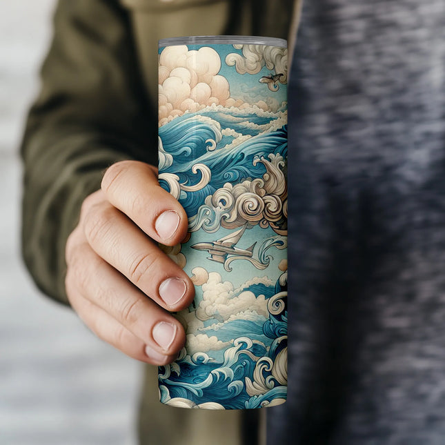 Flat file preview of seamless ocean tumbler wrap PNG made for sublimation, crafting, and print on demand drinkware collections.