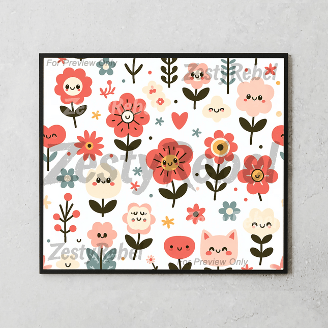 20oz wrap featuring kawaii flowers, hearts, and cartoon-style details