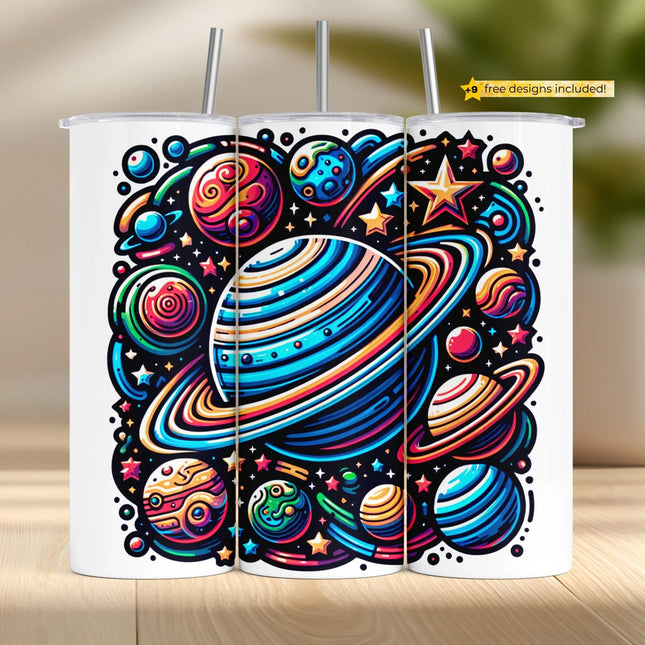 Buy tumbler png retro space planet – digital sublimation wrap for galaxy lovers