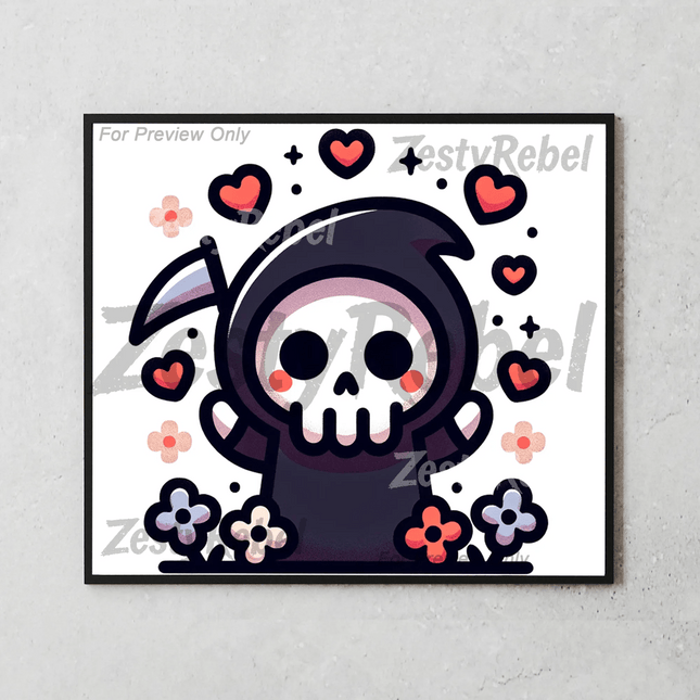 Kawaii spooky cute grim reaper design for 20oz sublimation tumblers and Halloween DIY projects.
