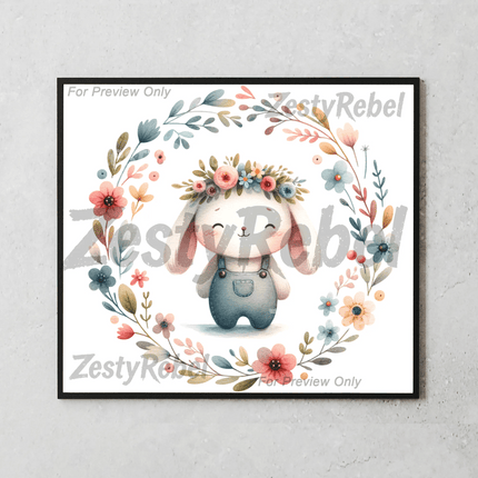 20oz PNG sublimation design with adorable bunny and hand-painted wildflowers