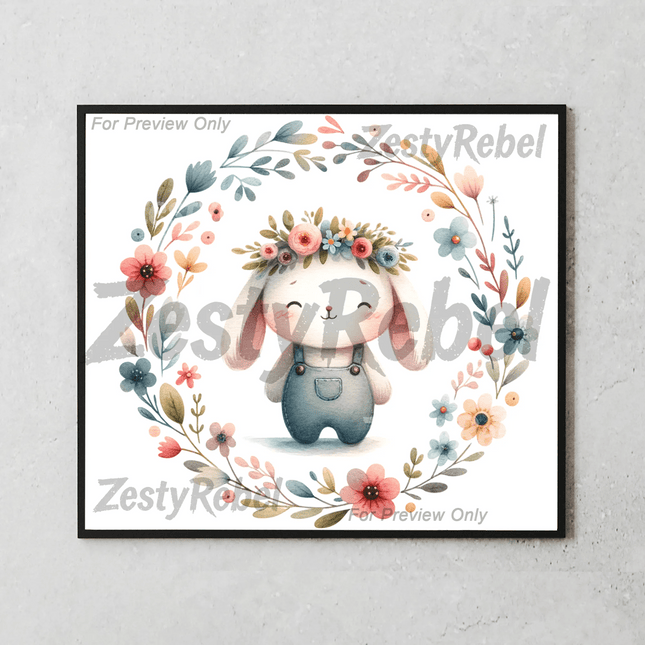 20oz PNG sublimation design with adorable bunny and hand-painted wildflowers