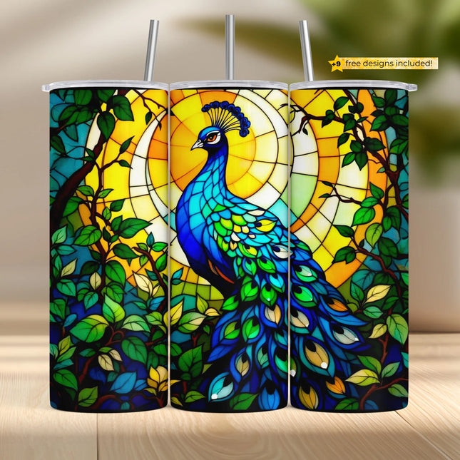 Buy tumbler png stained glass peacock – vibrant bird design for DIY sublimation gifts
