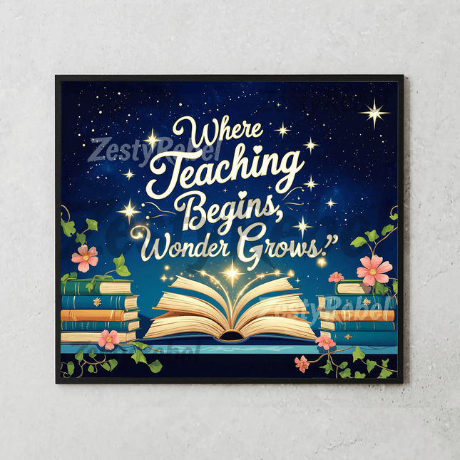 Mockup of 20oz skinny tumbler featuring books, vines, and a star-filled sky – perfect for teacher appreciation sublimation gifts.
